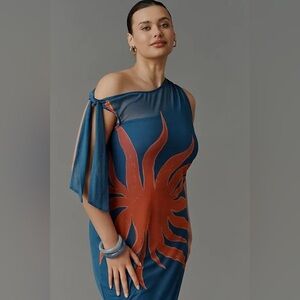 NWT NEVER FULLY DRESSED Lyla Off-The-Shoulder blue red curve plus maxi dress 20